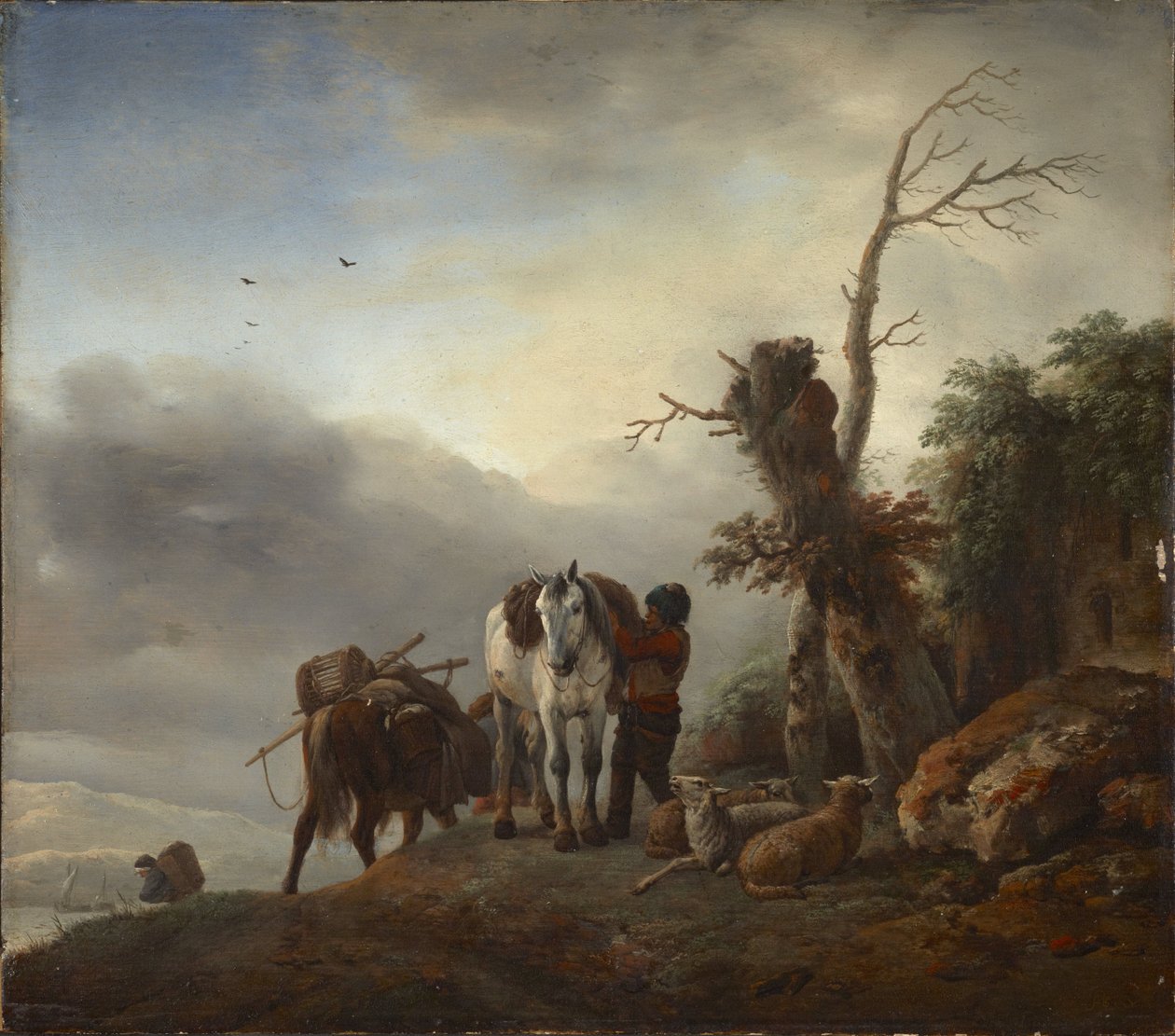 Maisema hevoshevosten kanssa - Maisema hevoshevosten kanssa, Wouwerman (Wouwermans), Philips (1619-1668). Öljy puulle, c. 1647-1648. Mitat: 36,3 x 41,2 cm. Brukenthalin kansallismuseo, Sibiu tekijältä Philips Wouwermans or Wouwerman