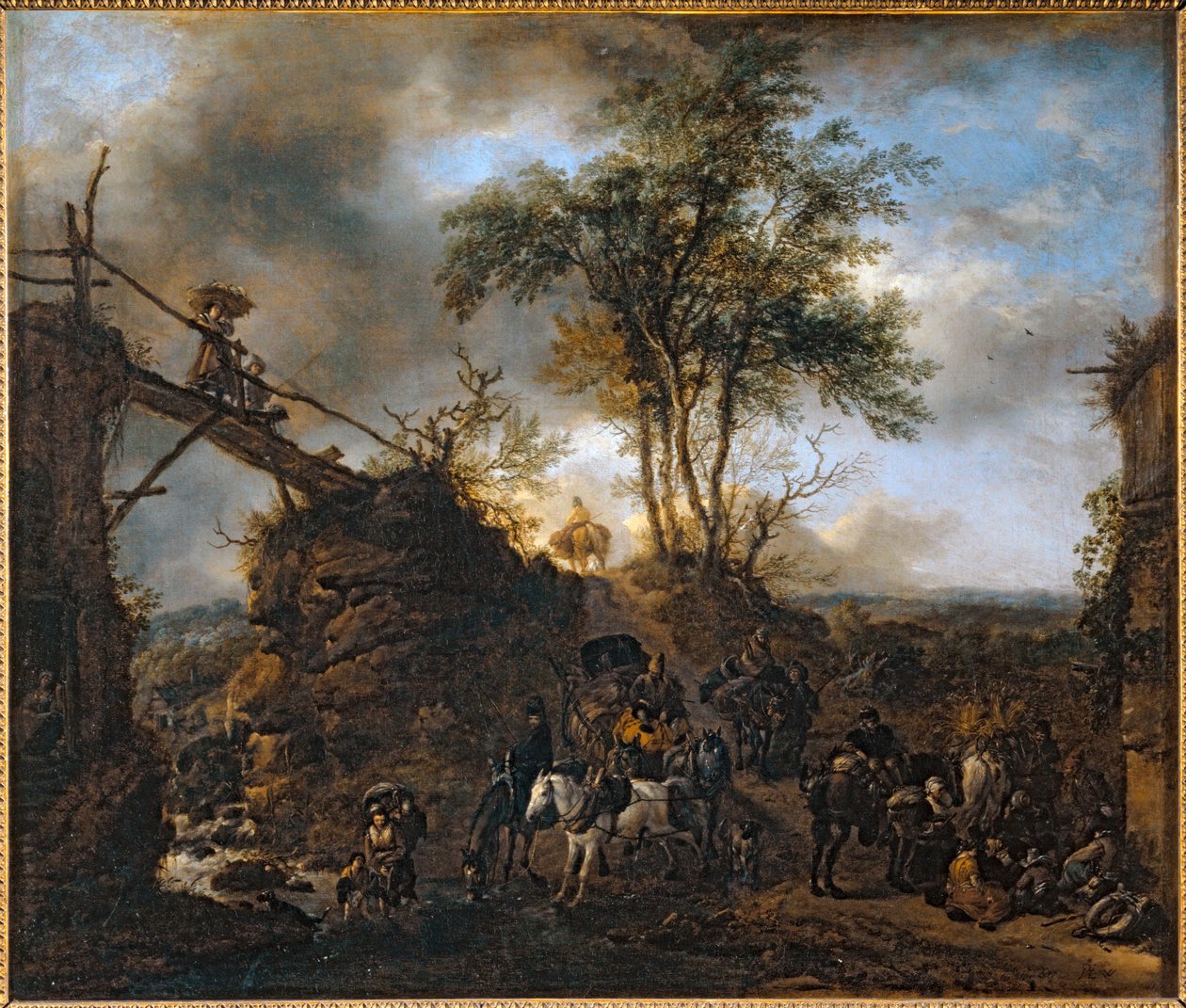 Puinen silta joen yli ... tekijältä Philips Wouwermans or Wouwerman
