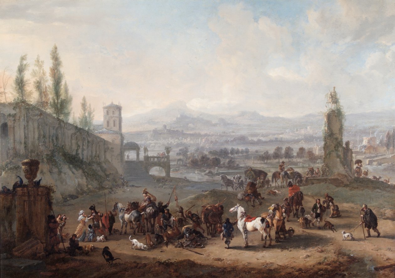 The Return from the Chase, noin 1650 jälkeen (öljy kankaalle) tekijältä Philips Wouwermans or Wouwerman