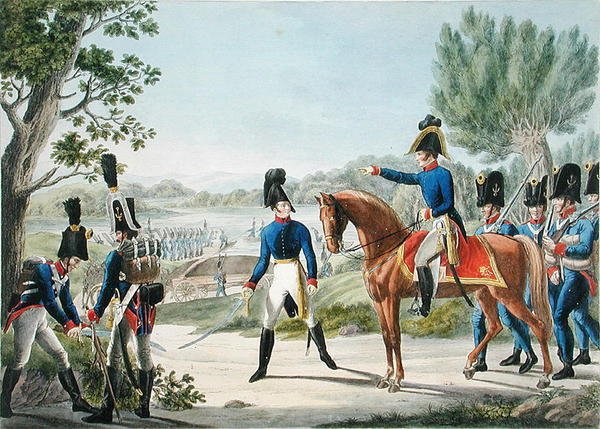 Uudet keisarilliset kuninkaalliset Itävallan Pontonniersit Napoleonin sotien jälkeen, n. 1820 (värilitho) tekijältä Phillip von (after) Stubenrauch