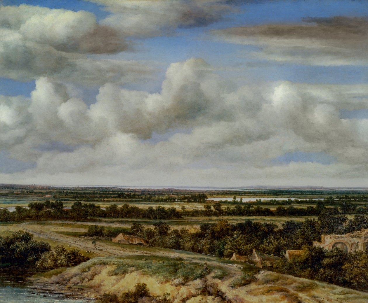 Isang Malawak na Landscape na may Daan sa tabi ng Ilog, 1655 finn tekijältä Phillips de Koninck