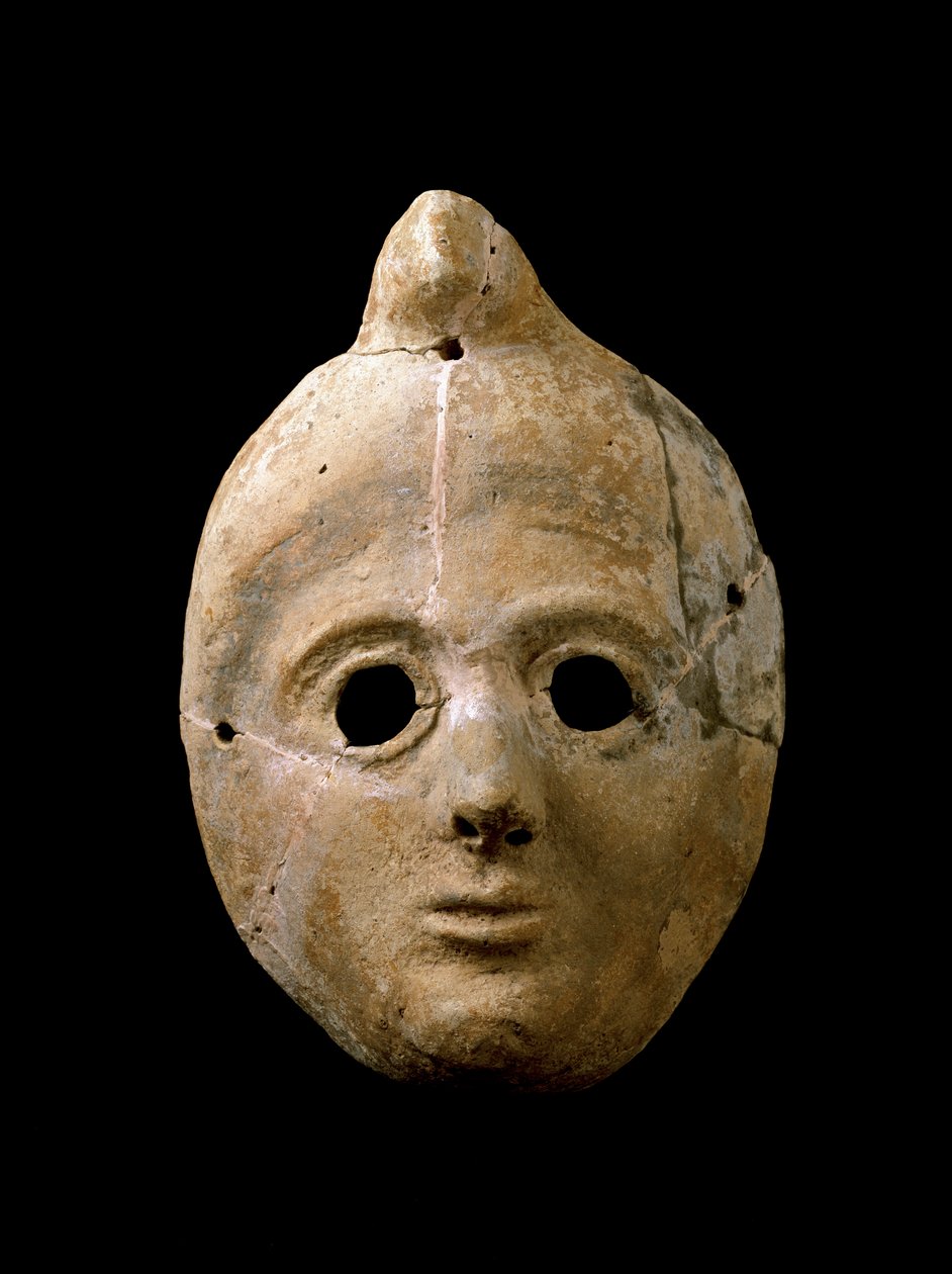 Foinikialainen taide: naisen terrakottanaamio. Puerto de la Tierrasta. 4.-3. vuosisadalla eKr. Cadiz Museo de Cadiz Espanja tekijältä Phoenician