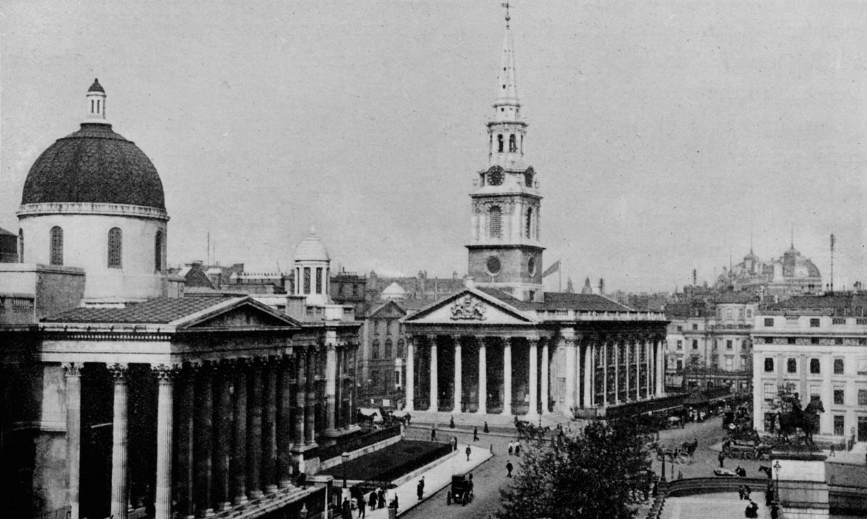 National Gallery ja Church of St Martin-in-the-Fields, Westminster, Lontoo, n. 1910 1911 tekijältä Photochrom Co Ltd of London