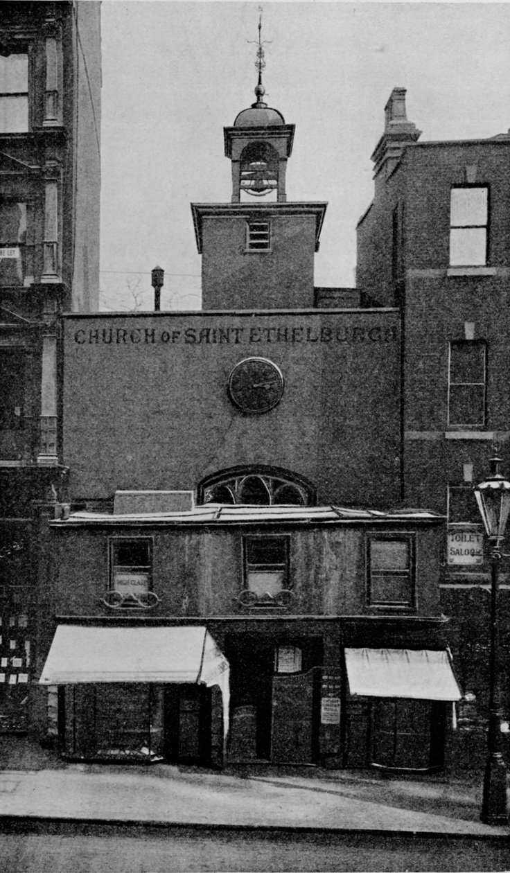 St Ethelburgasin kirkko, Bishopsgate, Lontoon kaupunki, n. 1905 1906 tekijältä Photochrom Co Ltd of London