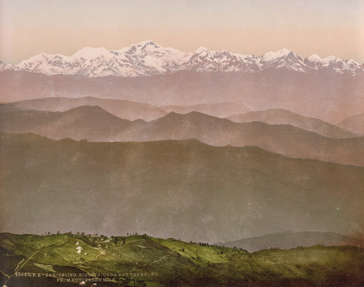 Darjeeling. Kinchinjunga ja lumet Kutcherry Hillistä tekijältä Photoglob Co. (Zurich, active c. 1890 1910)