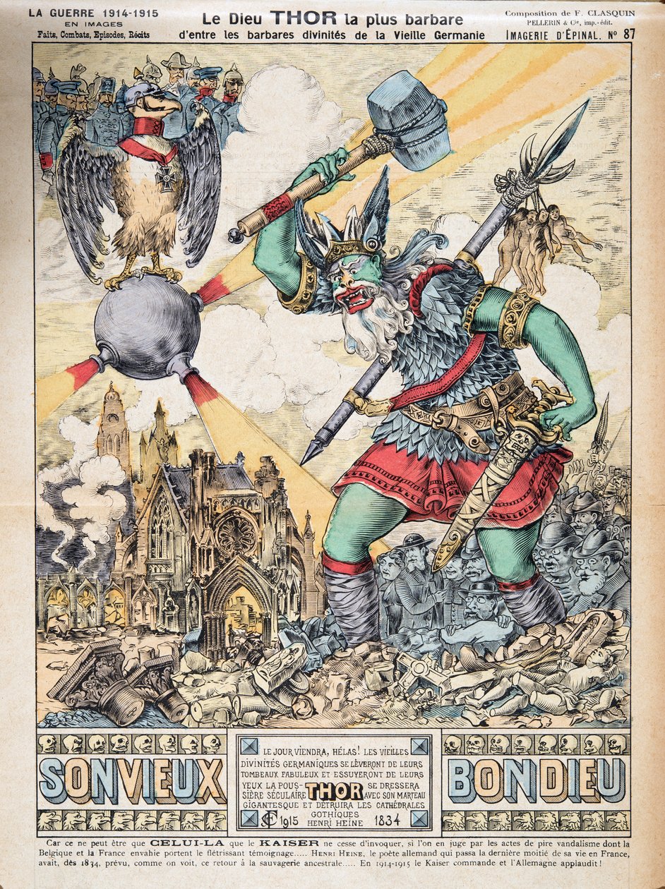 Jumala Thor on barbaarisin vanhan Saksan barbaarisista jumaluuksista, julkaisusta History of the Third Republic, Vol. I, Poliittinen historia, pub.1933 (väri litho) tekijältä Photographer French