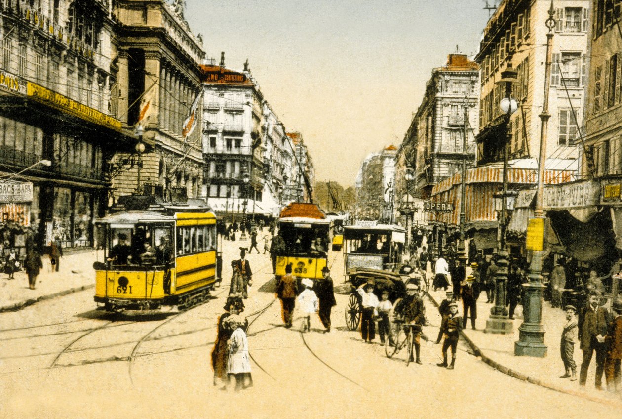 Cannebiere raitiotien kanssa, Marseille, Ranska, n. 1900 (kuva) tekijältä Photographer French