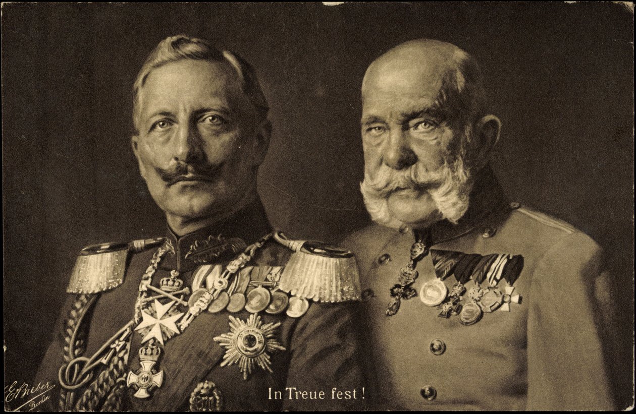 Ak Preussin keisari Wilhelm II ja Itävallan keisari Franz Josef I, uskollisuus (s/w-kuva) tekijältä Photographer German