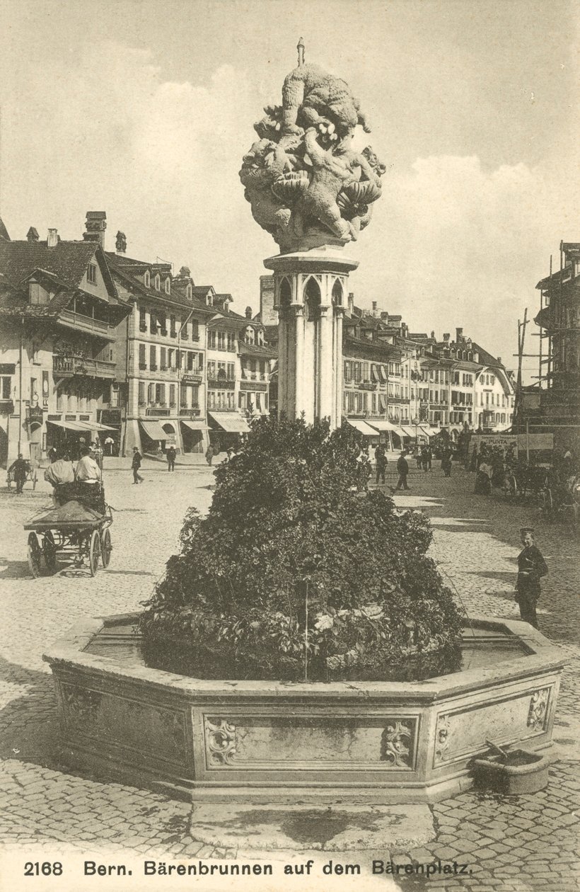 Bern, Sveitsi, Barenbrunnen Auf Dem Barenplatz (s/w valokuva) tekijältä Photographer Swiss