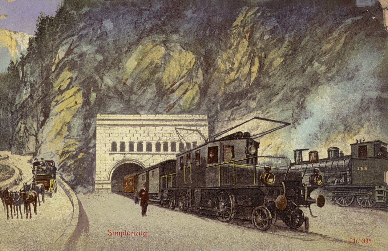 Juna Simplon-tunnelin suulla (värillinen kuva) tekijältä Photographer Swiss