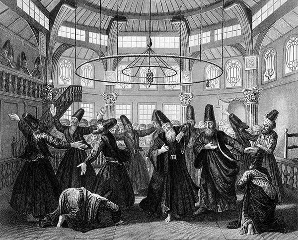 The Dance of the Dervishes, kaiverrus W. Forrest, "World Religion" -julkaisusta, julkaisija A. Fullarton & Co. (kaiverrus) tekijältä Picart (after)
