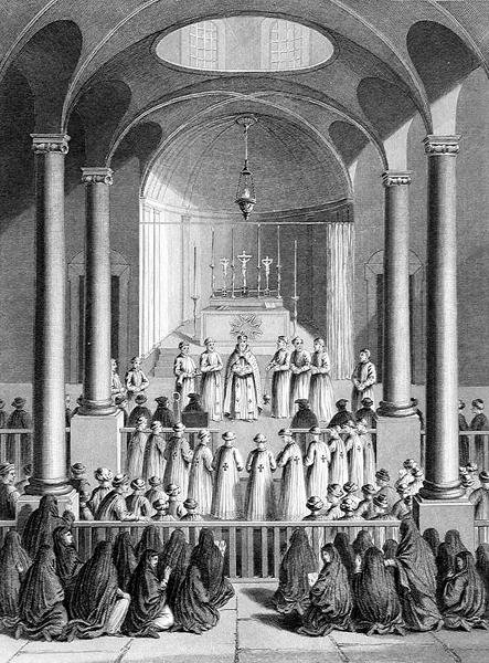 Armenian kirkon mukainen jumalanpalvelus, kaiverrus T. Brown, julkaisusta "World Religion", julkaisija A. Fullarton & Co. (kaiverrus) tekijältä Picart (after)