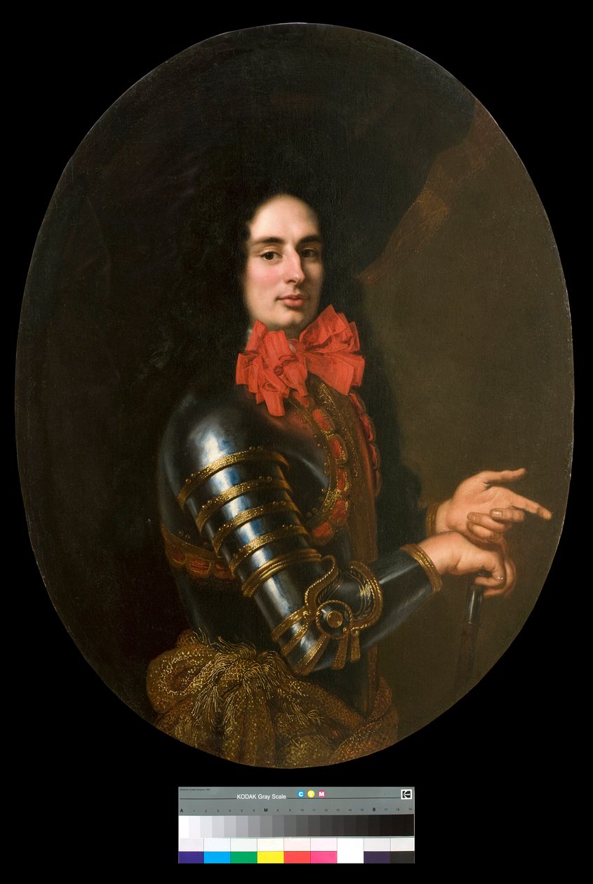 Muotokuva herrasmiehestä, jolla on haarniskat ja punainen huivi Pier Francesco Cittadinin (1616-1681) maalaus 1700-luku Yksityiskokoelma tekijältä Pier Francesco Cittadini