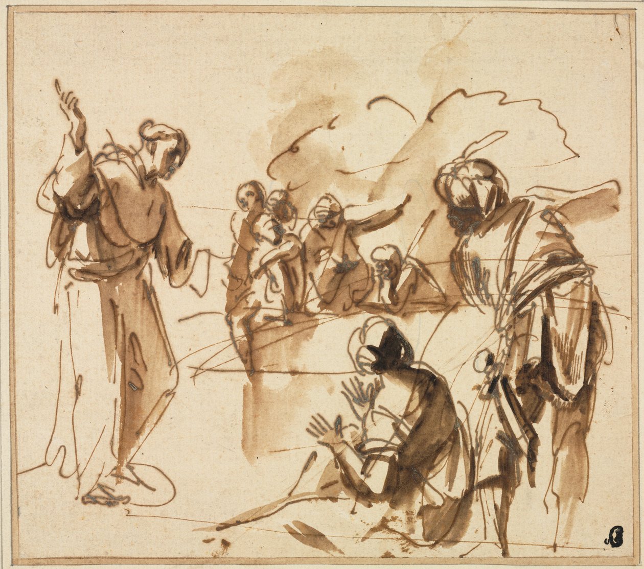 Munkki saarnaa, 1600-luvun puoliväli. tekijältä Pier Francesco Mola