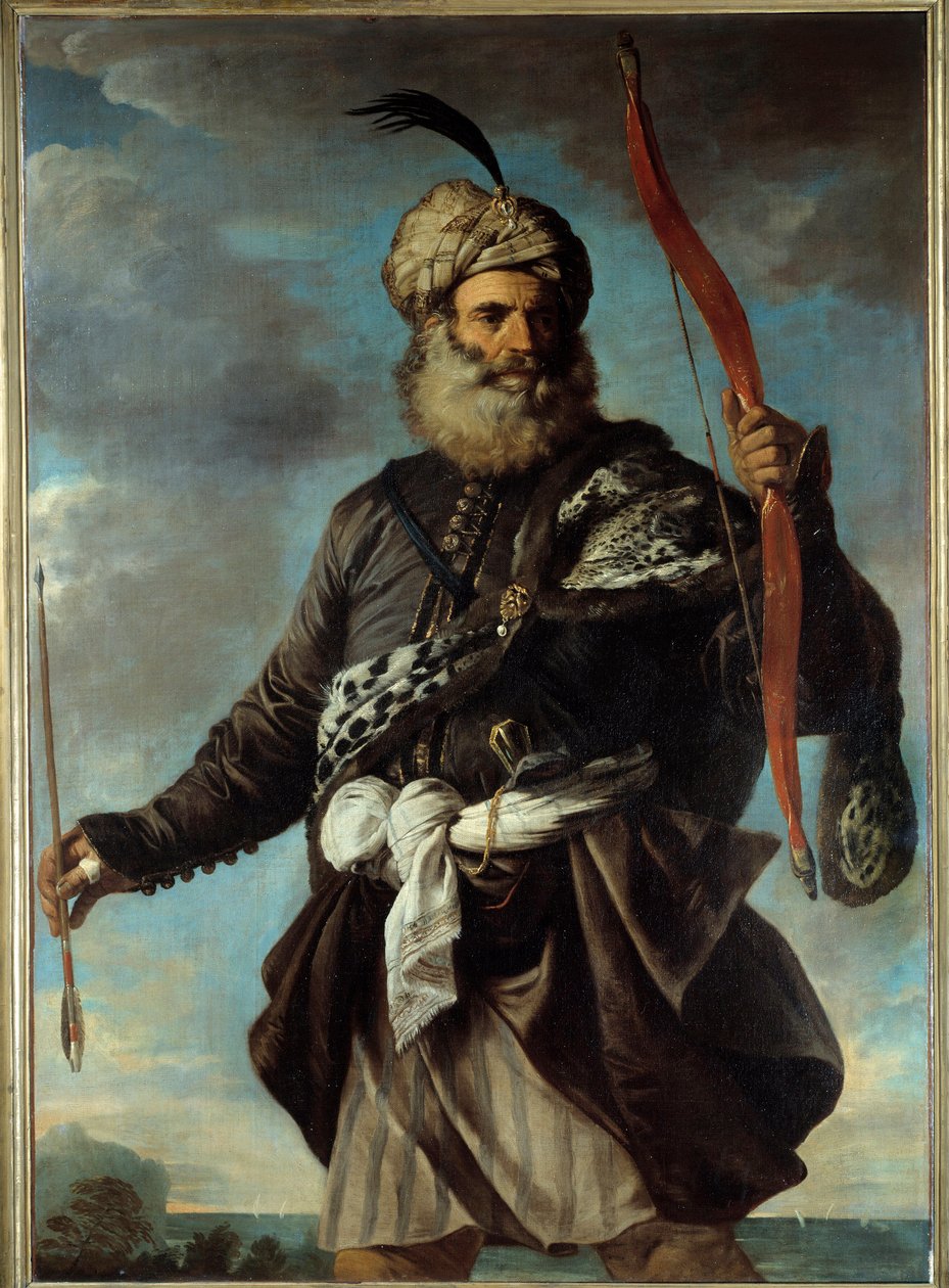 Figuuri itämaisesta soturista, jolla on jousi. Pier Francesco Molan (1612-1666) maalaus tekijältä Pier Francesco Mola