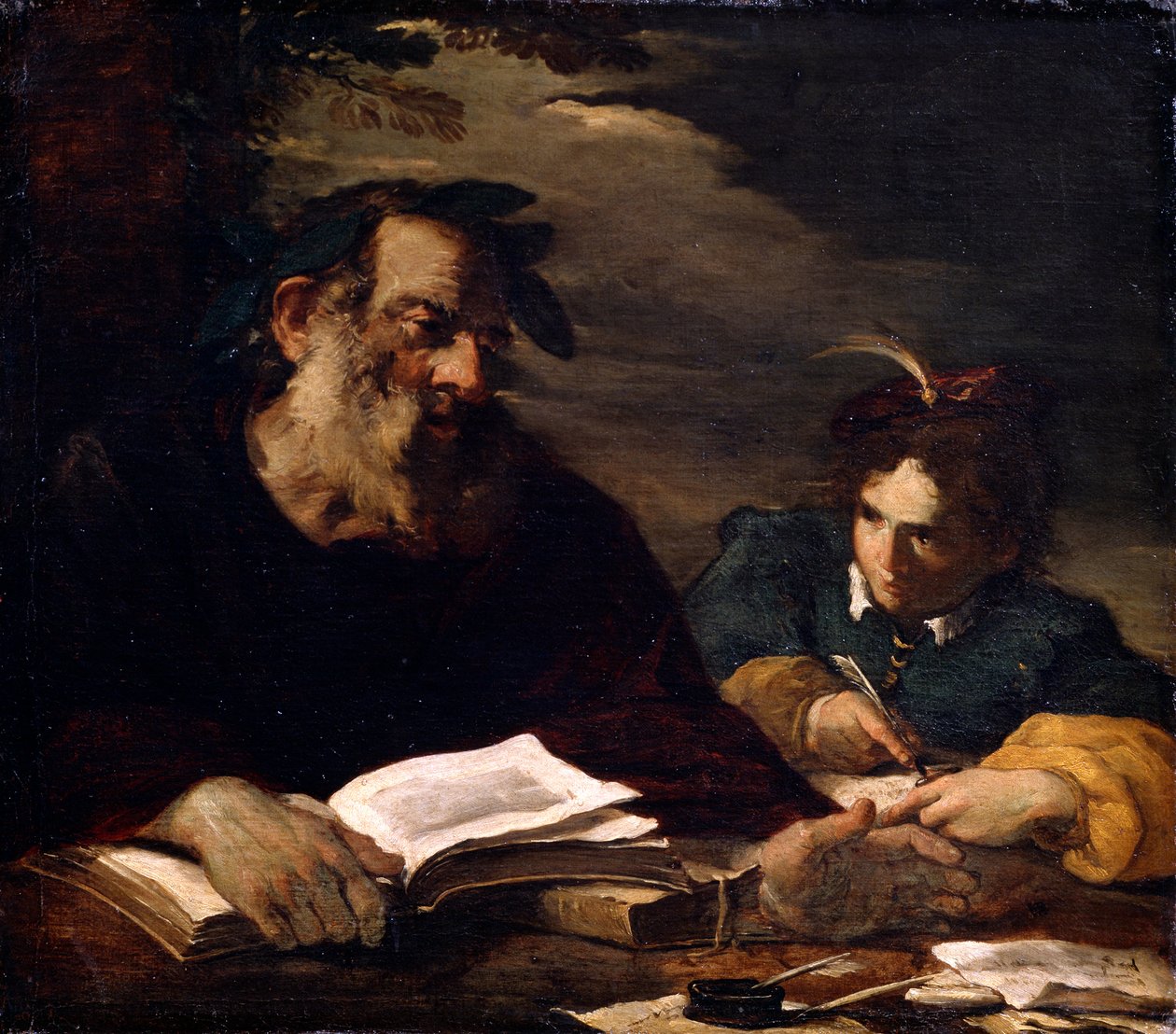Homer sanelemassa runojaan, 1600-luku tekijältä Pier Francesco Mola