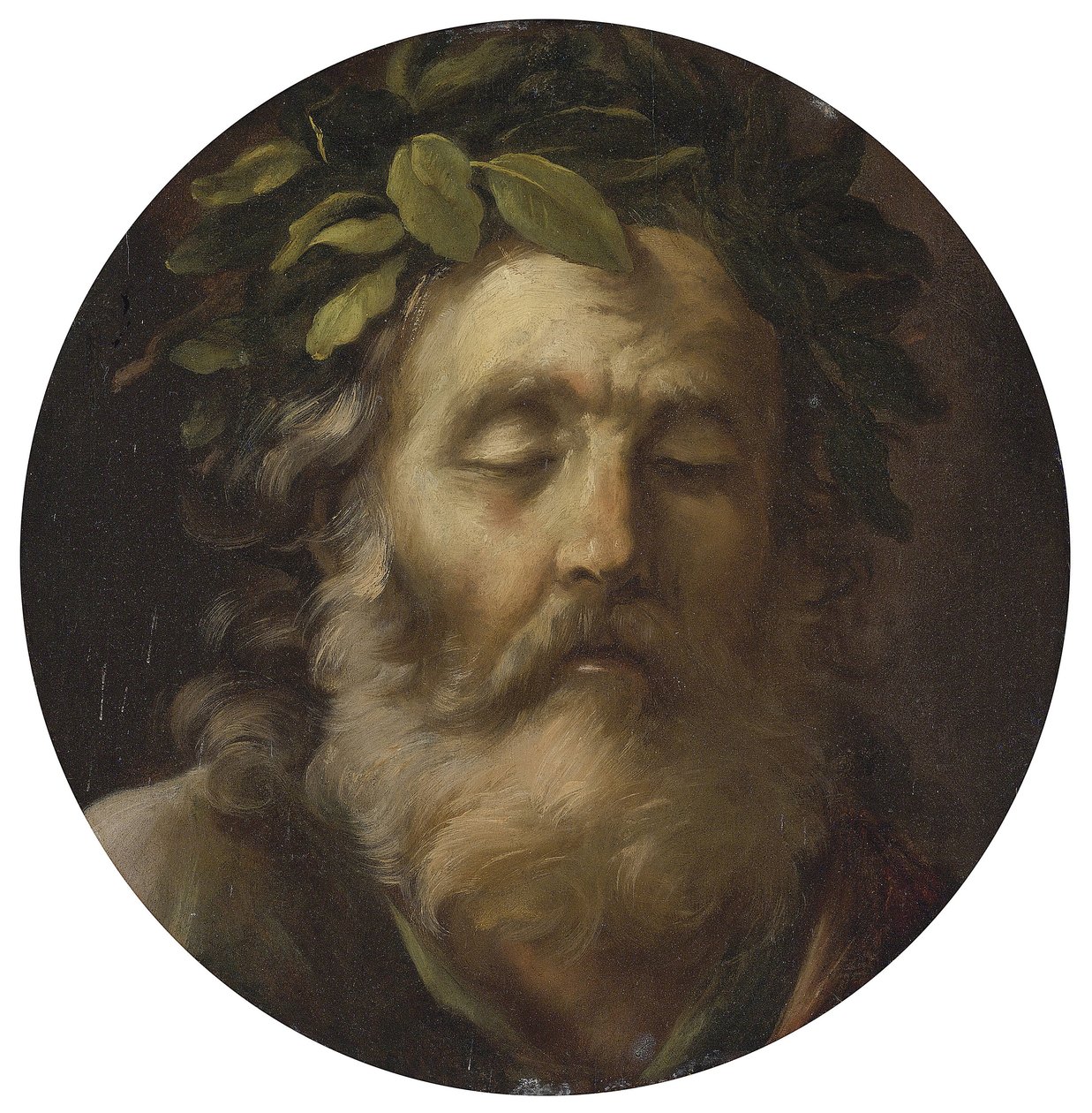 Muotokuva runoilija Homer par Mola, Pier Francesco (1612-1666). Öljy puulle, koko : D 38,7, , Yksityiskokoelma tekijältä Pier Francesco Mola
