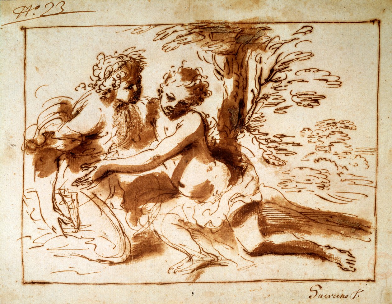 Kaksi hahmoa maisemassa, 1600-luku tekijältä Pier Francesco Mola