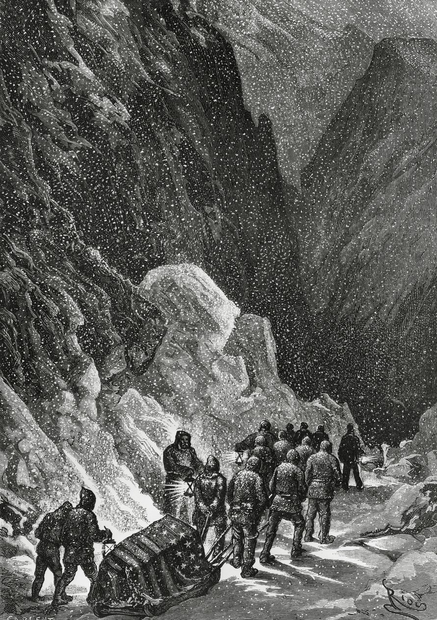 Kapteeni Charles Francis Hallin (1821-1871), amerikkalaisen tutkimusmatkailijan hautaaminen, Grönlanti, marraskuu 1871, Polaris-retkikunta tekijältä Blaise Nicolas Le Sueur