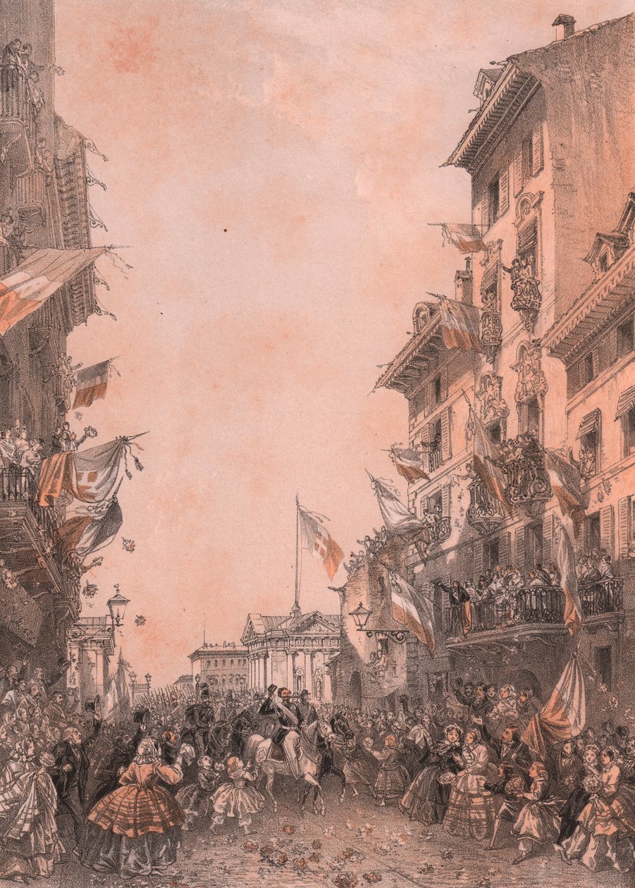 Kuningas Vittorio Emanuele II:n saapuminen Bresciaan, Lombardian osavaltioon tekijältä Blaise Nicolas Le Sueur