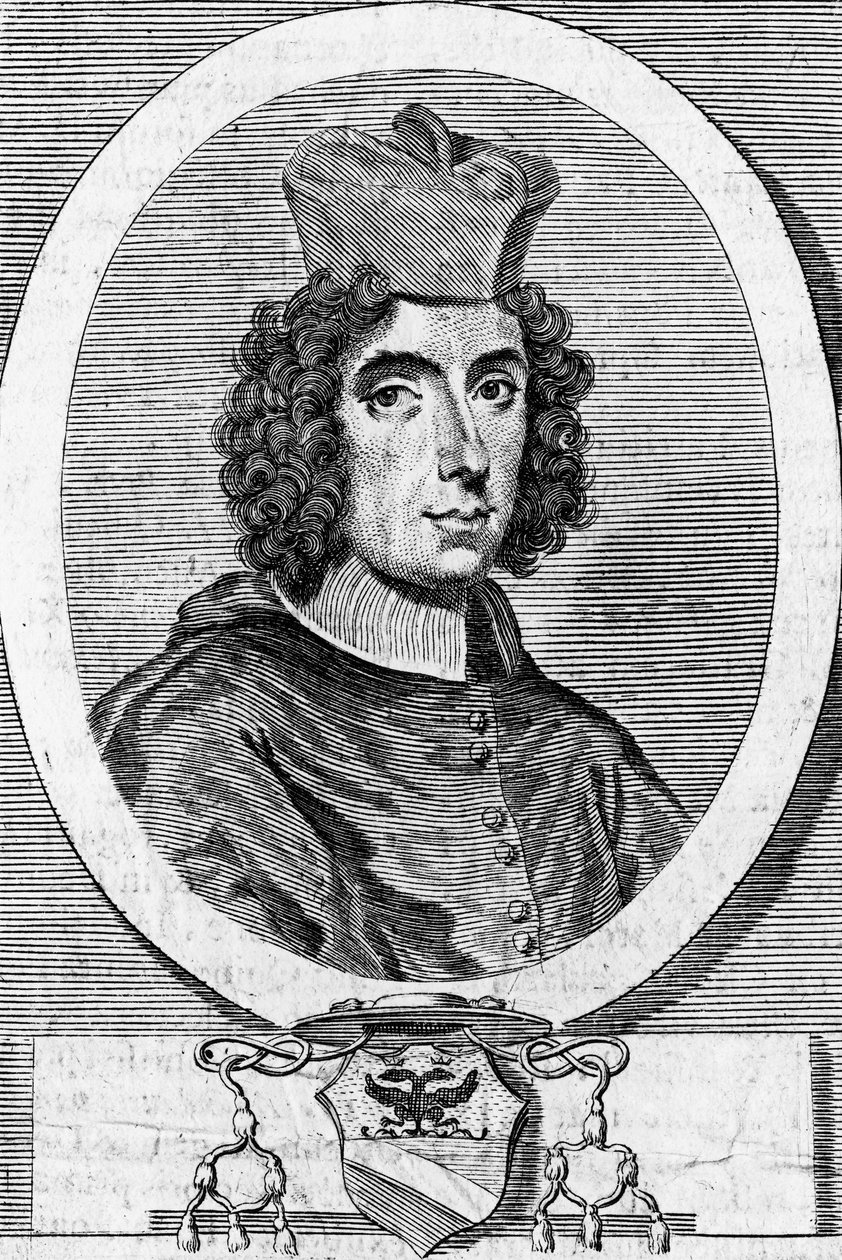 Italialaisen kardinaalin ja piispan Giambattista Rubinin (1642-1707) muotokuva, kaiverrus. tekijältä Blaise Nicolas Le Sueur