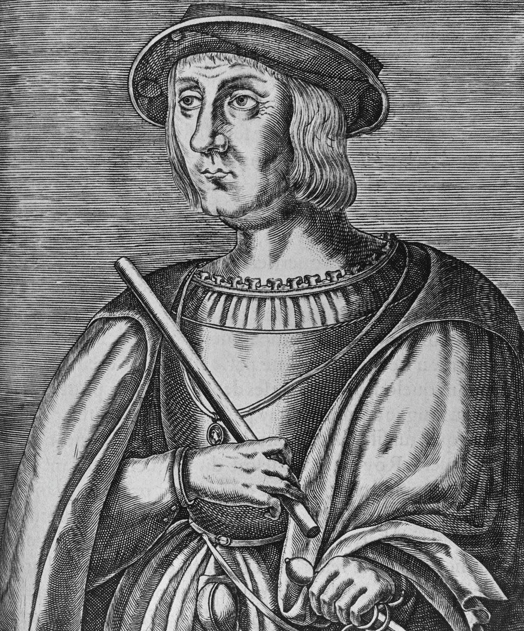 Jacques II de Chabannes de La Palice (n. 1470-1525), ranskalaisen sotilasupseerin, La Palicen, Pacyn, Chauverothen, Bort-le-Comten ja Heronin muotokuva, kaiverrus tekijältä Blaise Nicolas Le Sueur