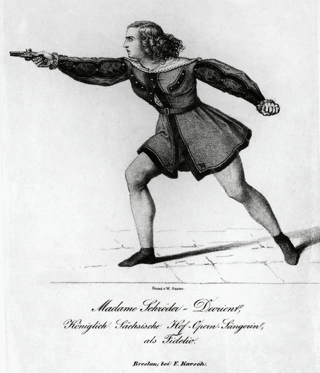 Muotokuva Wilhelmine Schroder-Devrientistä (1804-1860), saksalainen sopraano, Leonoran roolissa elokuvassa Fidelio tai aviollinen rakkaus, Ludwig van Beethoven (1770-1827), kaiverrus tekijältä Blaise Nicolas Le Sueur