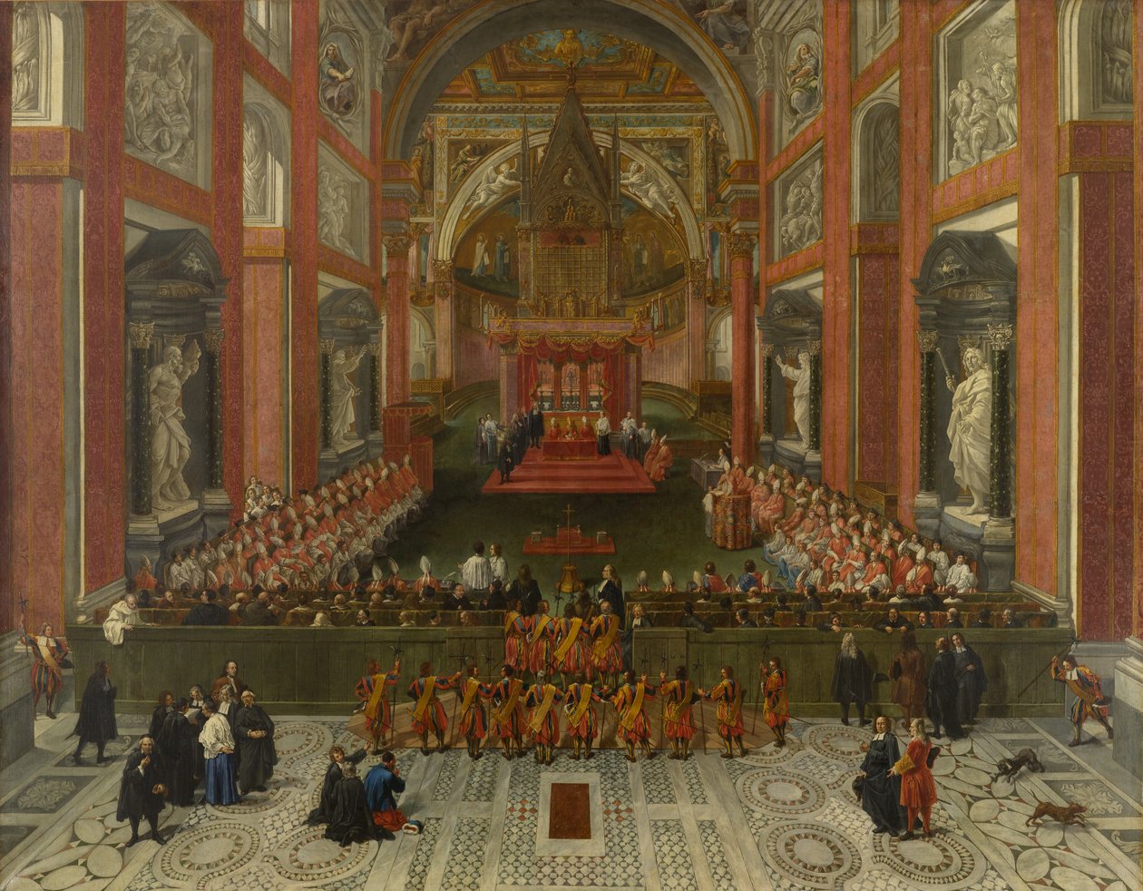 Benedictus XIII johtaa vuoden 1725 roomalaista provinssisynodia, Pyhän Johannes Lateraanin basilika, 1725. tekijältä Pier Leone Ghezzi