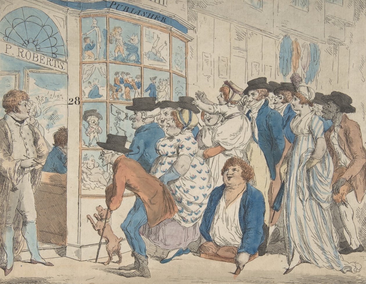 Piercy Robertsin karikatyyrikauppa, 28 Middle Row, Holborn, 1801. tekijältä Piercy Roberts