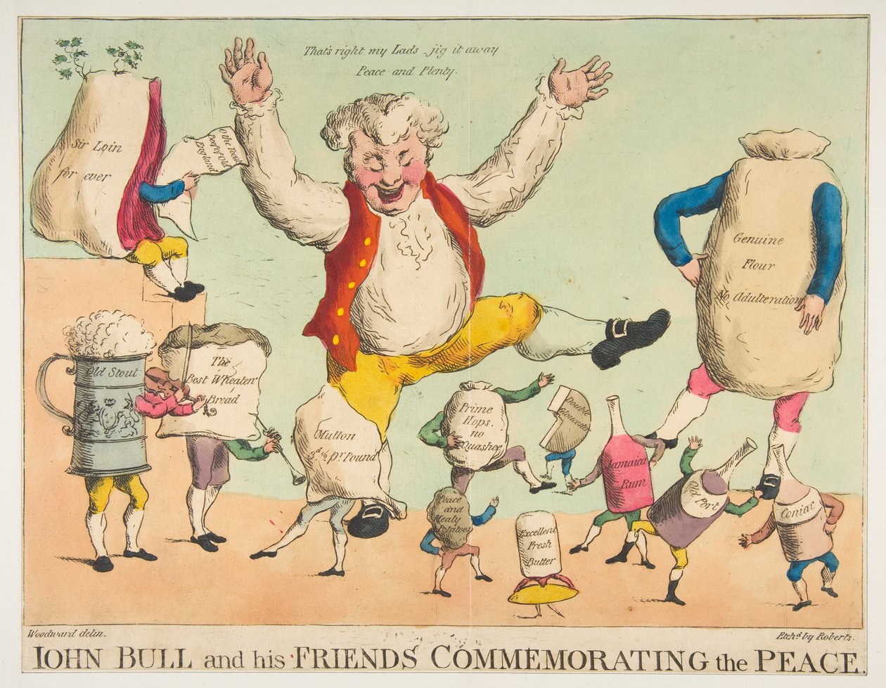 John Bull ja hänen ystävänsä juhlimassa rauhaa, n. 1801. tekijältä Piercy Roberts