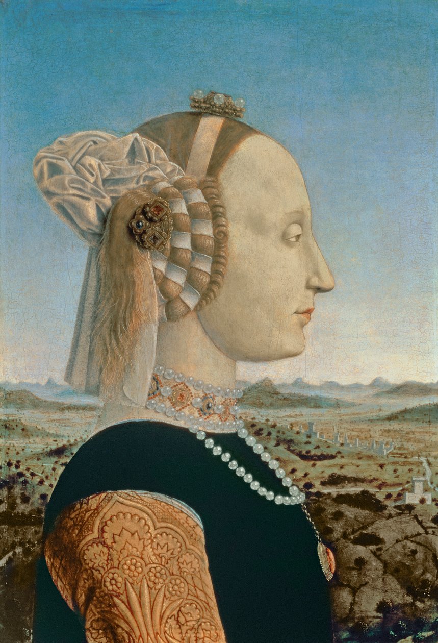 Battista Sforza, Urbinon herttuan Federigo da Montefeltron vaimo, n. 1465 (yksityiskohta vuodelta 95420) tekijältä Piero della Francesca