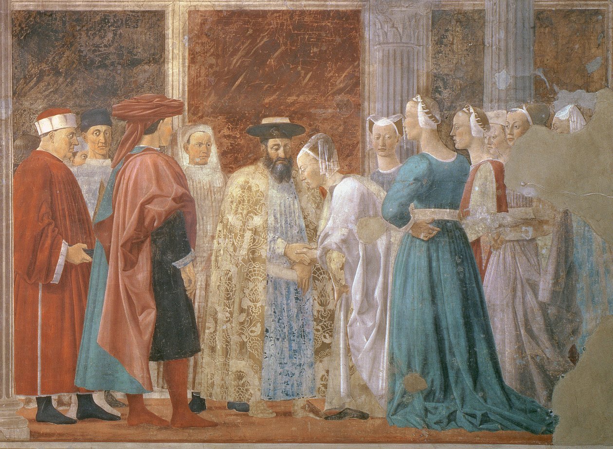 Kuningas Salomon vastaanotto Saaban kuningattaren luona n.1015-977 Legend of the True Cross -syklistä, valmistunut 1464, fresko yksityiskohta 109786:sta tekijältä Piero della Francesca