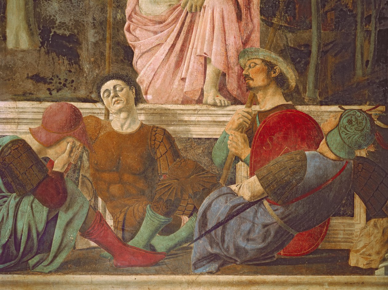 Ylösnousemus, noin 1463 freskon yksityiskohta vuodelta 109787 tekijältä Piero della Francesca