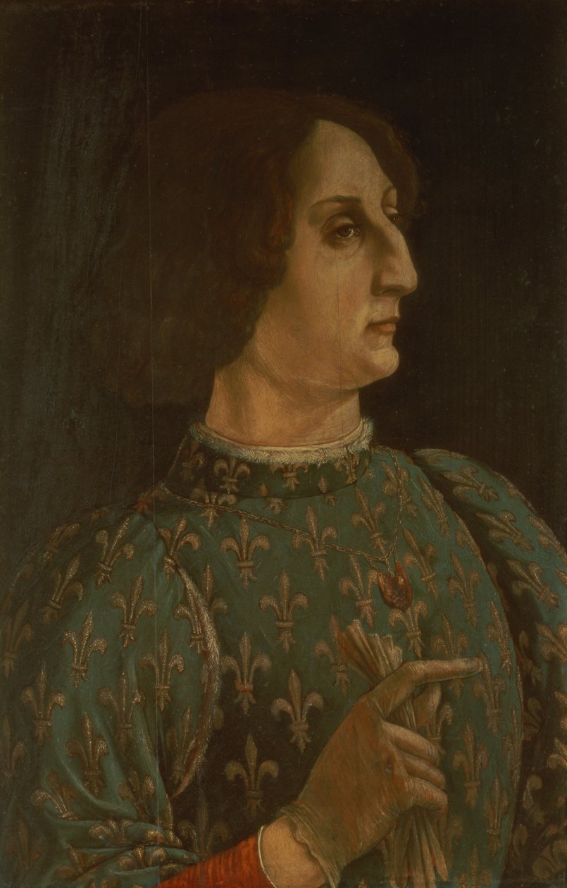 Galeazzo Mario Sforzan (1444-76) muotokuva n. 1471 (tempera taulussa) (katso myös 168788) tekijältä Piero del Pollaiolo