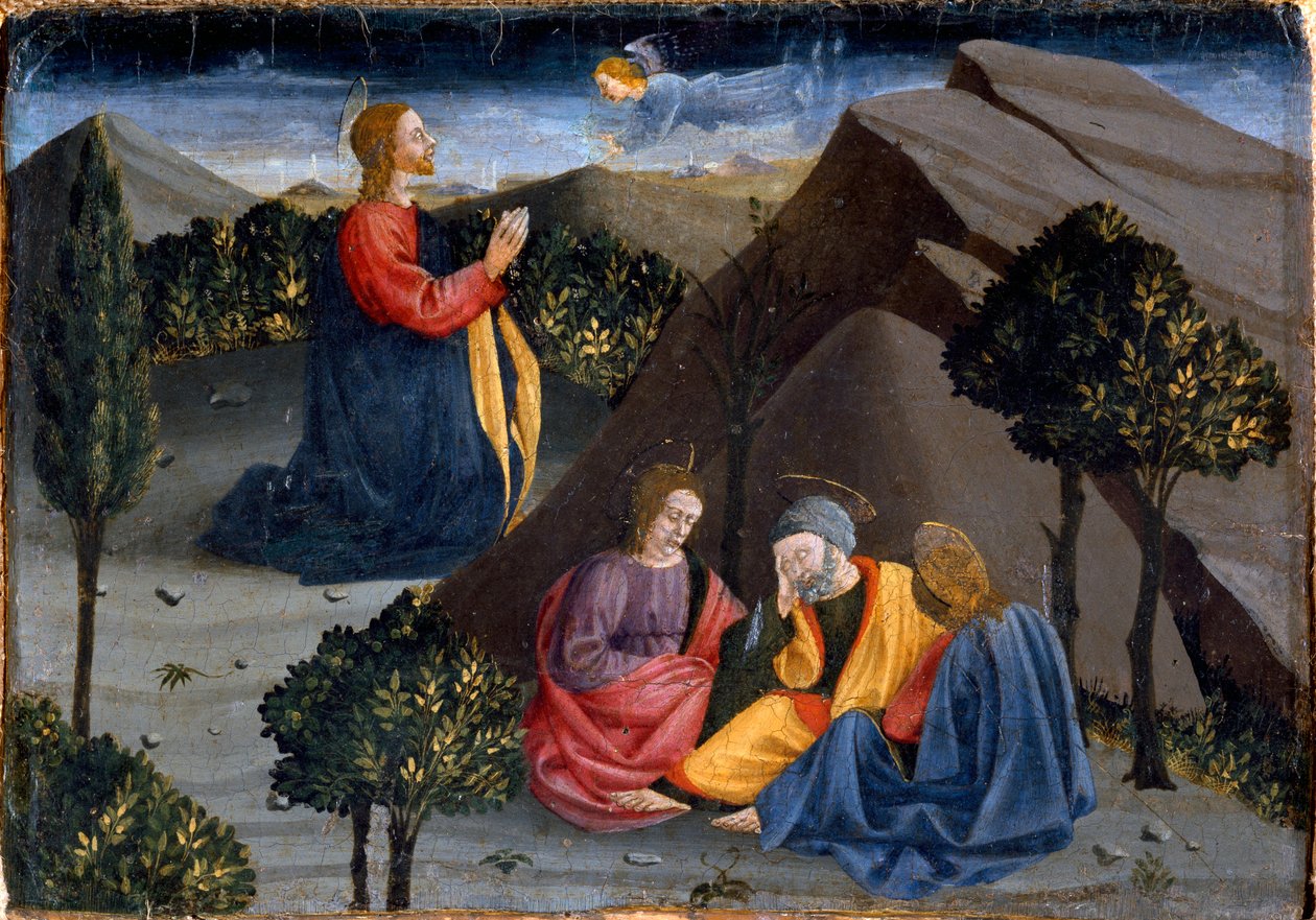 Misericordian polyptyykki: rukous Oliivipuutarhassa tekijältä Piero della (school of) Francesca