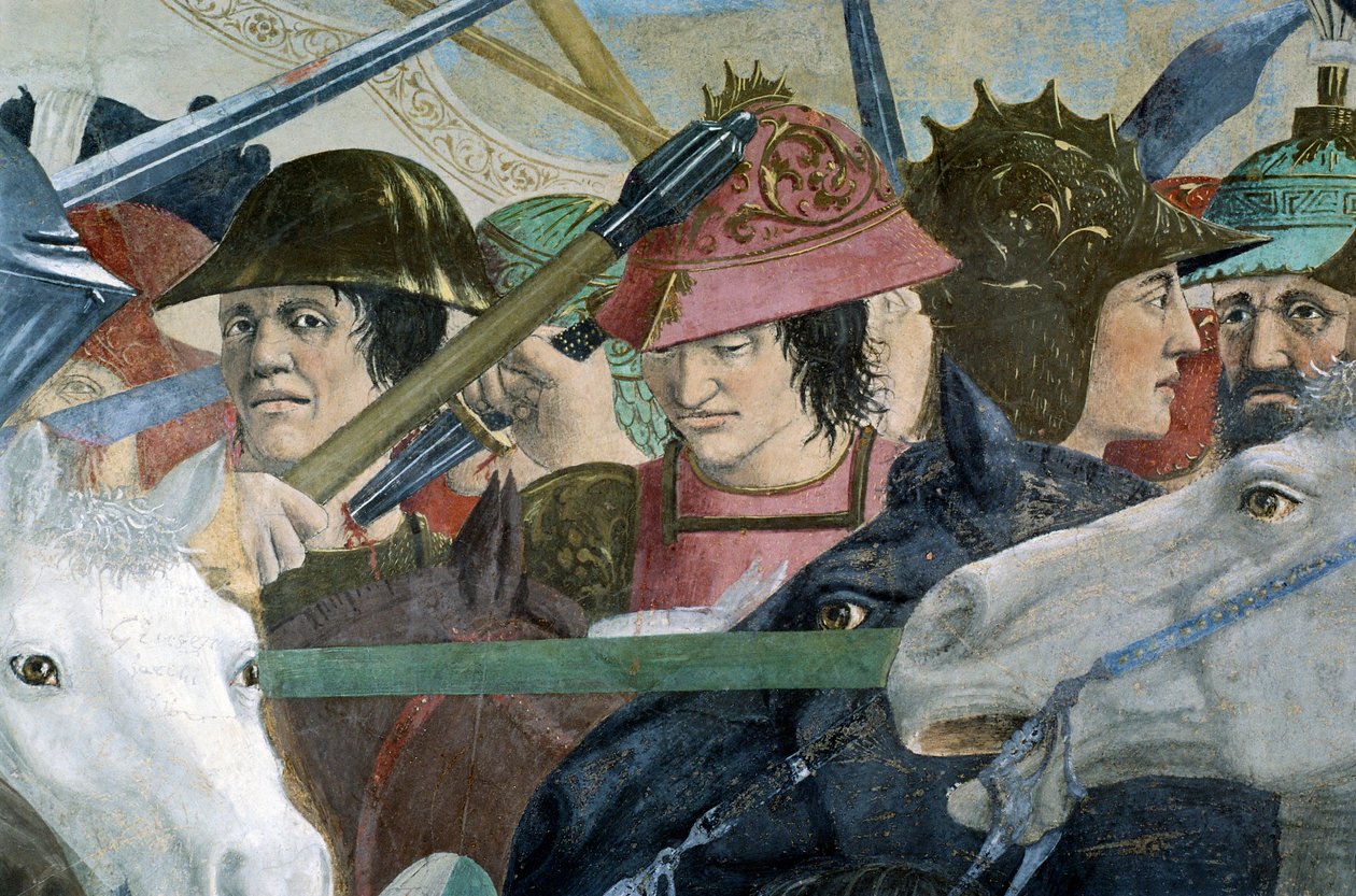 Yksityiskohta todellisen ristin legendasta, joka esittää Bysantin Heraklius I:n taistelun Chosroes II:ta vastaan, kirjoittanut Piero della Francesca tekijältä Piero della Francesca