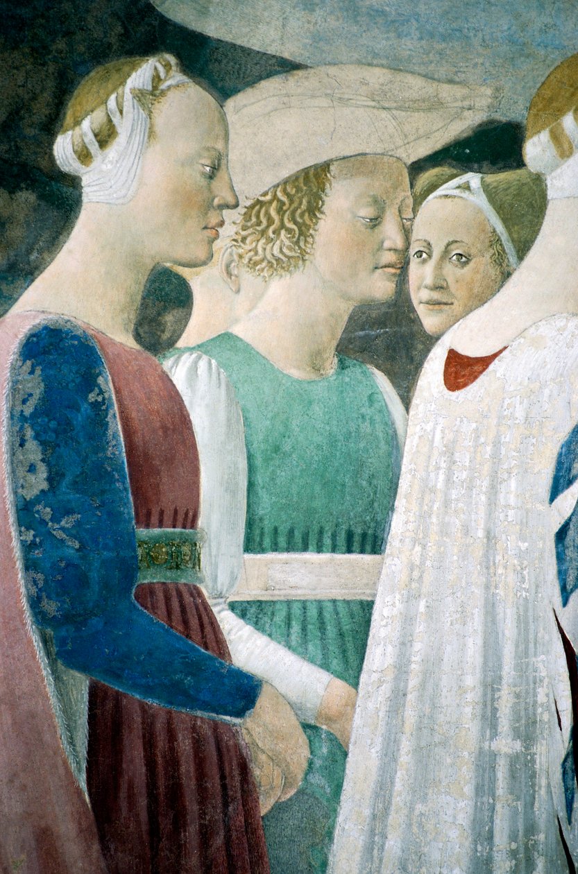 Yksityiskohta todellisen ristin legendasta, jossa näkyy puun palvonta ja Saban kuningattaren ja kuningas Salomon tapaaminen, kirjoittanut Piero della Francesca tekijältä Piero della Francesca