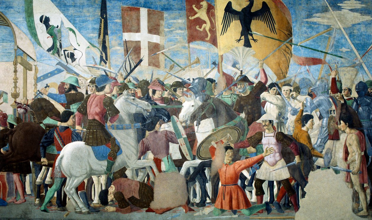 Yksityiskohta todellisen ristin legendasta, joka esittää Bysantin Heraklius I:n taistelun Chosroes II:ta vastaan, kirjoittanut Piero della Francesca tekijältä Piero della Francesca