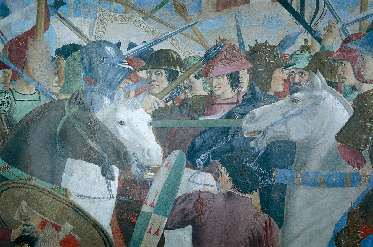 Yksityiskohta todellisen ristin legendasta, joka esittää Bysantin Heraklius I:n taistelun Chosroes II:ta vastaan, kirjoittanut Piero della Francesca tekijältä Piero della Francesca