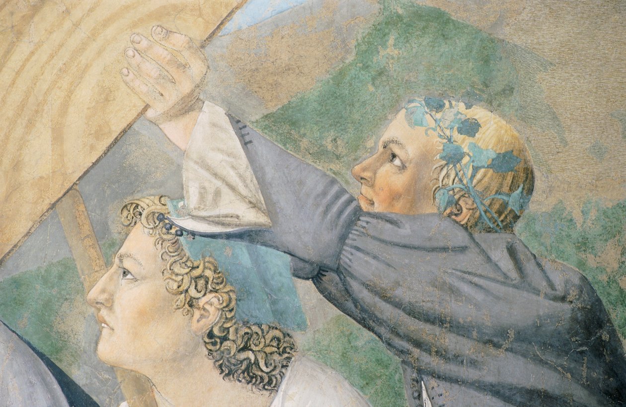 Yksityiskohta The Legend of the True Crossista, jossa näkyy pyhän puun kuljetus, kirjoittanut Piero della Francesca tekijältä Piero della Francesca