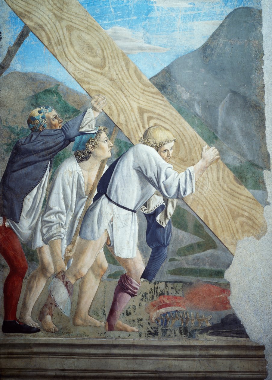 Yksityiskohta Legend of the True Crossista, jossa näkyy Piero della Francescan pyhän puun kuljettaminen tekijältä Piero della Francesca