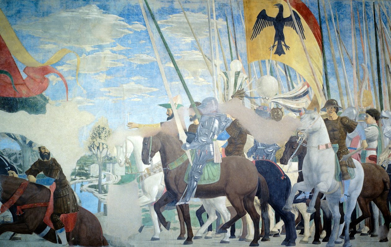 Yksityiskohta Piero della Francescan legendasta todellisesta rististä, joka näyttää Konstantinuksen voiton tekijältä Piero della Francesca
