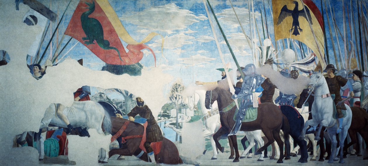 Yksityiskohta Piero della Francescan legendasta todellisesta rististä, joka näyttää Konstantinuksen voiton tekijältä Piero della Francesca