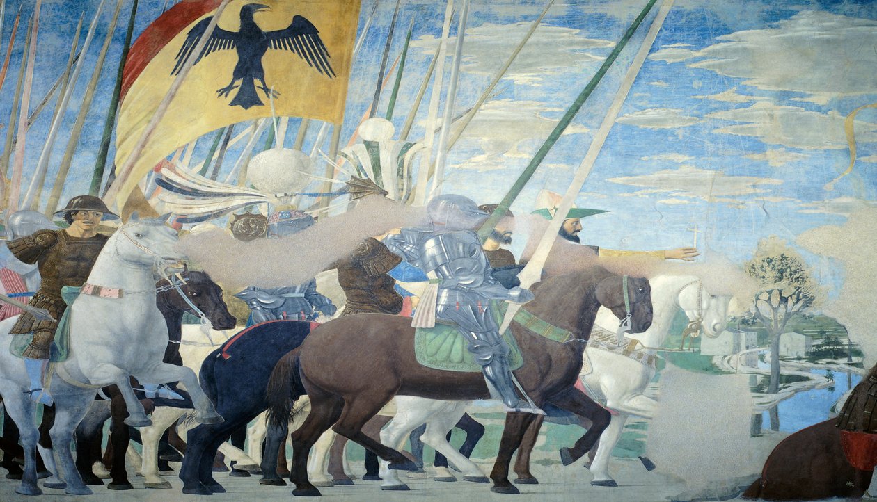 Yksityiskohta Piero della Francescan legendasta todellisesta rististä, joka näyttää Konstantinuksen voiton tekijältä Piero della Francesca