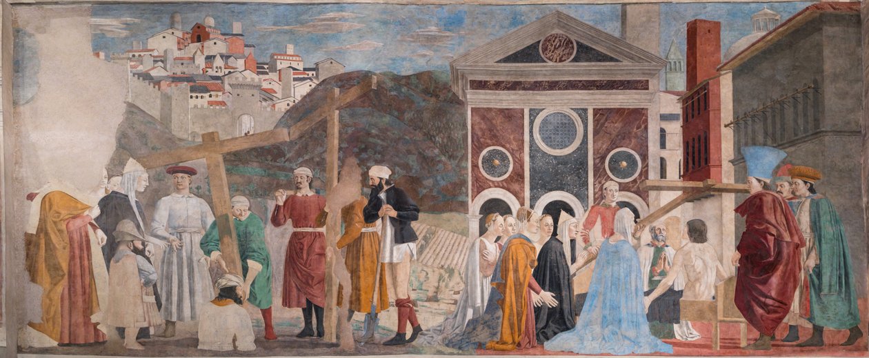 Kolmen ristin löytäminen ja ristin todentaminen, teoksesta Tarinoita todellisesta rististä (fresko). tekijältä Piero della Francesca