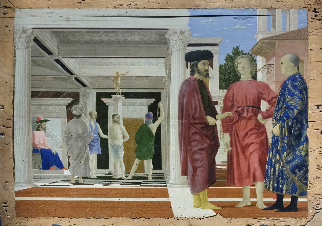 Kristuksen ruoskiminen, noin 1452 (tempera paneelille). tekijältä Piero della Francesca