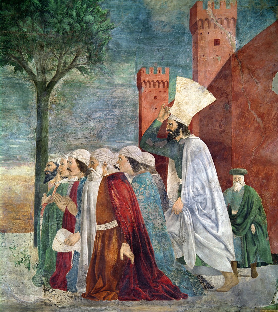 Heraklius n. 575-641 Palauttaa ristin Jerusalemiin Legend of the True Cross -syklistä, valmistunut 1464 freskon yksityiskohta 58287:stä tekijältä Piero della Francesca