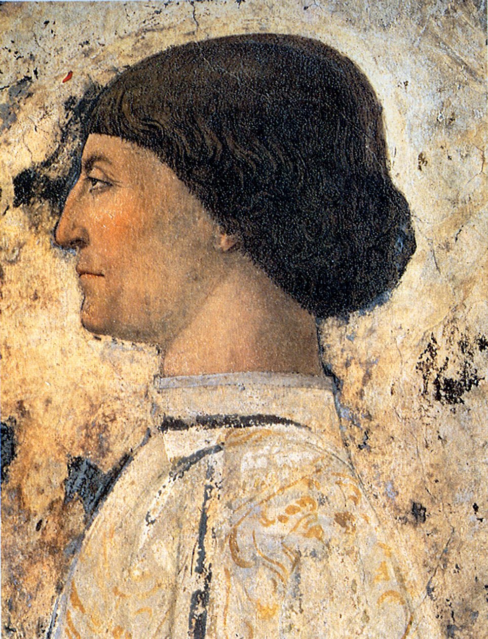 Sigismondo Pandolfo Malatesta Freskon yksityiskohta Tempio Malatestianossa, Riminissä, 1451 tekijältä Piero della Francesca