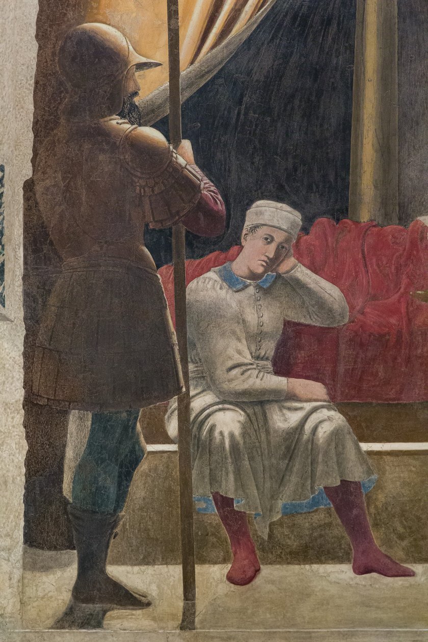 Konstantinuksen unelma, yksityiskohta Tosinaisen ristin tarinoista (fresko) tekijältä Piero della Francesca