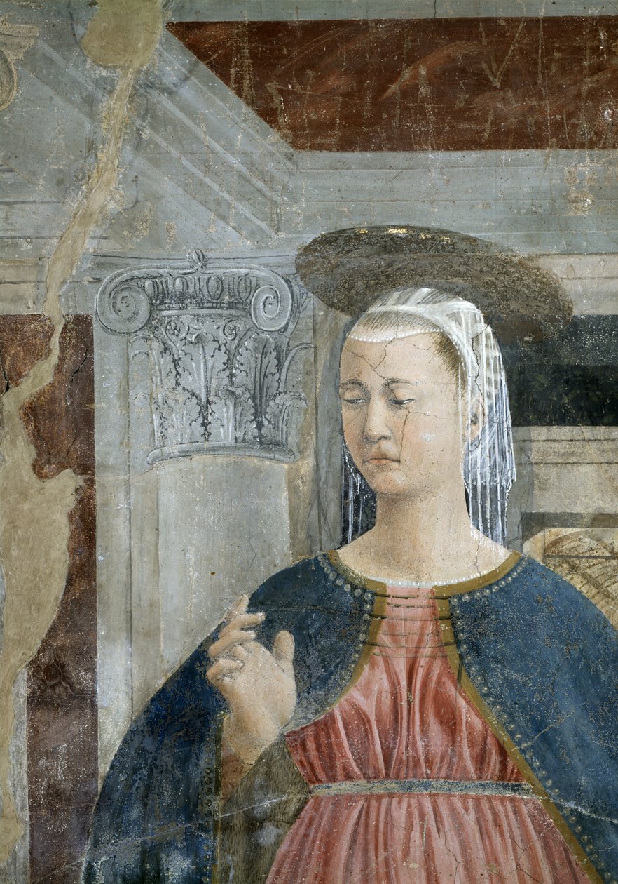 Legenda todellisesta rististä, Marian ilmestys, Neitsyt, valmistunut 1464 fresko yksityiskohta 58292:sta. tekijältä Piero della Francesca